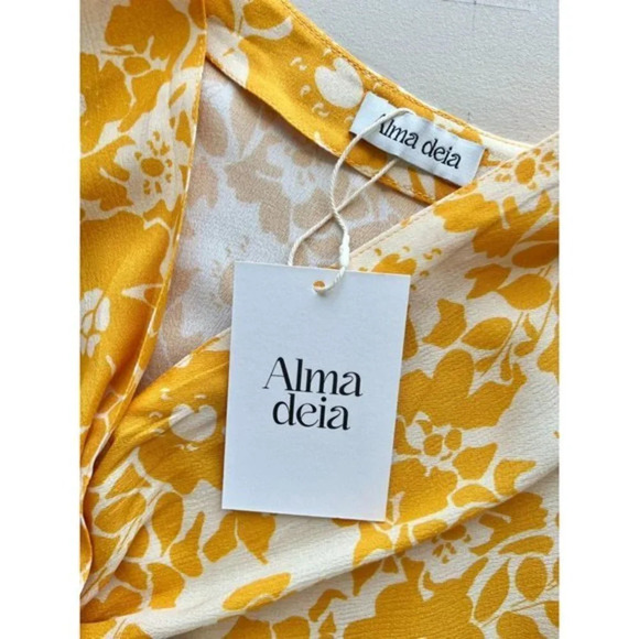 Alma Deia Yellow Print Twist Front Midi Dress NWT 38 M - Picture 7 of 12
